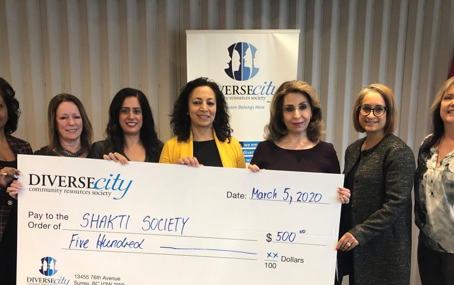 DIVERSEcity presents a cheque for $500 to Shakti Society.